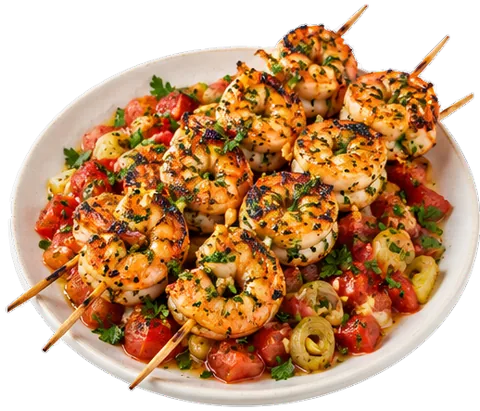 Grilled Herb Shrimp Skewers with its ingredients
