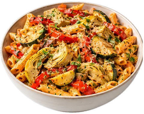 Grilled Red Pepper Pesto Pasta with its ingredients