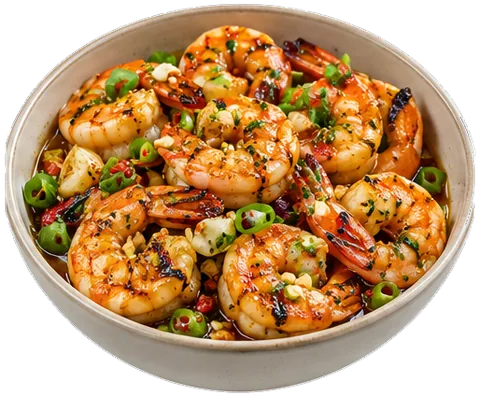 Grilled Shrimp with Raw Sauce with its ingredients