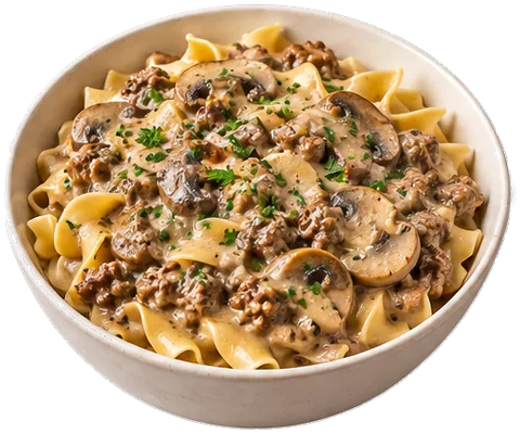 Ground Beef Stroganoff with its ingredients