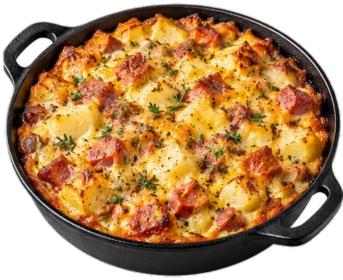 Ham Sausage Potato Bake with its ingredients