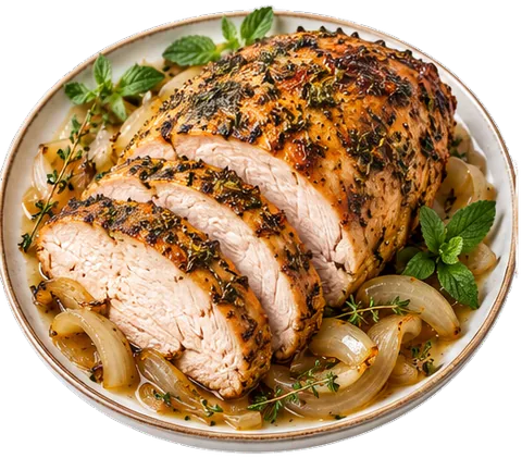 Herb Roasted Turkey Breast with onions with its ingredients
