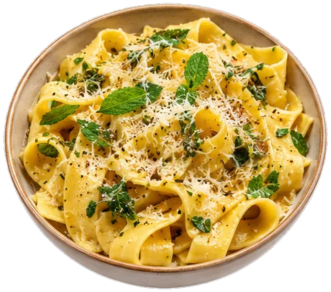 Homemade Pappardelle with its ingredients
