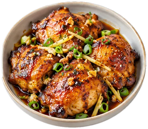 Honey Garlic Chicken with fresh ginger with its ingredients