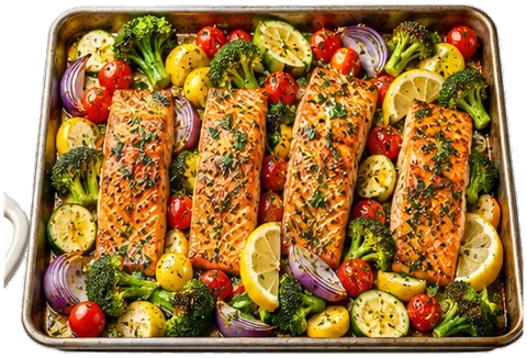 Honey Mustard Salmon Tray Bake with its ingredients