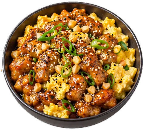Honey Sesame Chicken with eggs with its ingredients