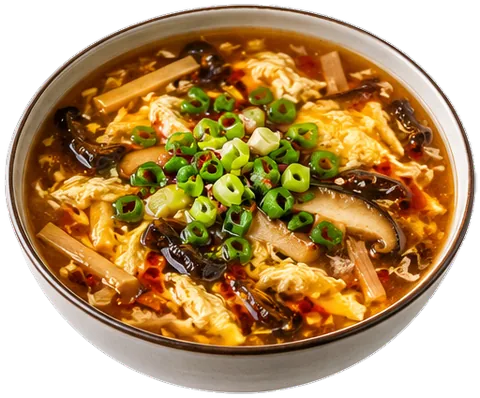 Hot and Sour Egg Drop Soup with its ingredients