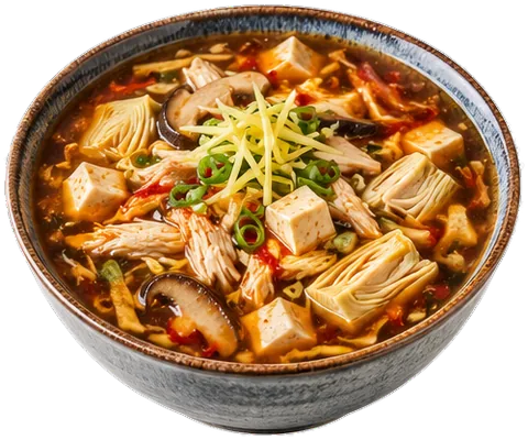 Hot and Sour Soup with chicken breast with its ingredients