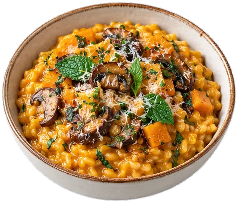 Instant Pot Pumpkin Mushroom Risotto with its ingredients
