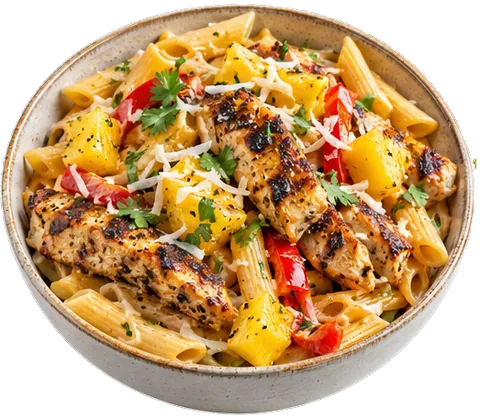 Jerk Chicken Pineapple Pasta with its ingredients