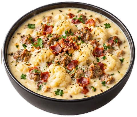 Keto Sausage Cauliflower Soup with its ingredients