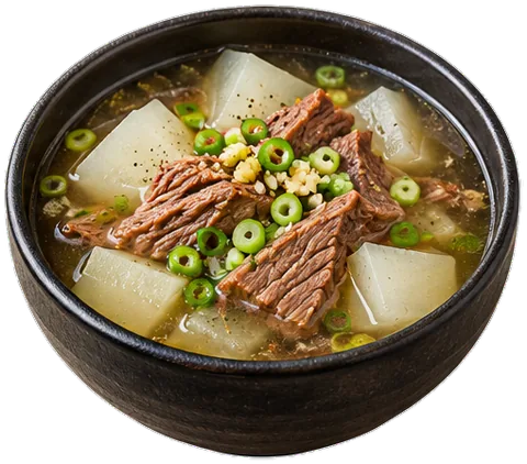 Korean Radish Beef Soup with its ingredients