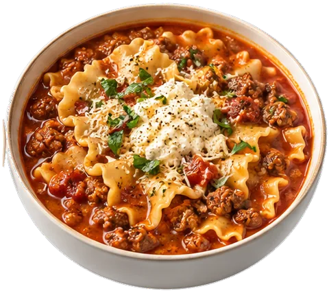 Lasagna Soup with its ingredients