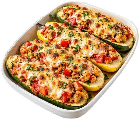 Lasagna Stuffed Zucchini Boats with its ingredients