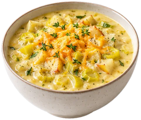 Leek Apple Cheddar Soup with its ingredients
