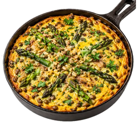 Lentil Asparagus Frittata with its ingredients