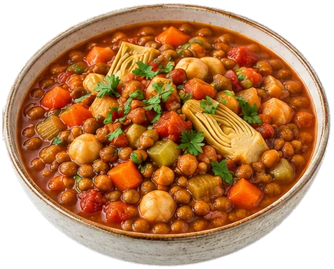 Lentil Chickpea Tomato Stew with its ingredients