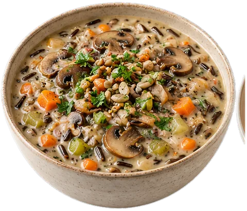 Light Mushroom Wild Rice Soup with its ingredients
