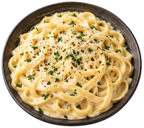 Linguine Alfredo with its ingredients