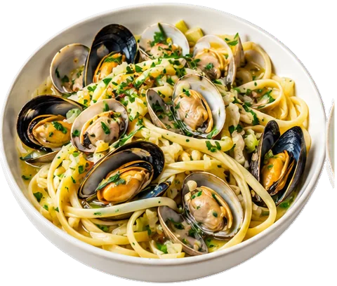 Linguine with Clam Sauce with its ingredients