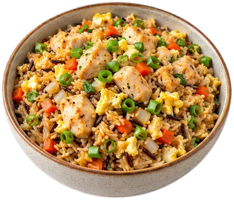 Low-Fat Chicken Fried Rice with its ingredients
