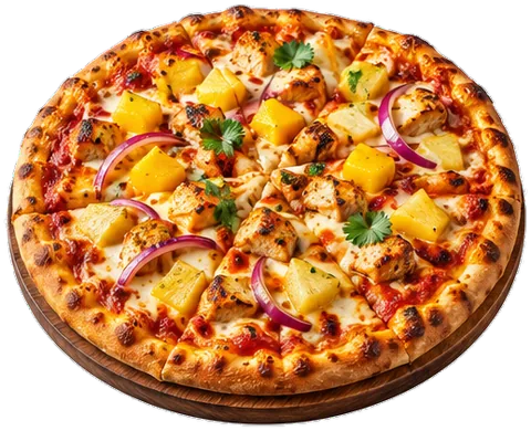 Mango Barbecue Chicken Pizza with its ingredients