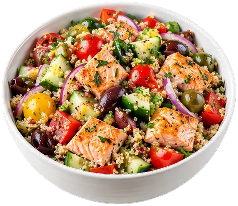 Mediterranean Quinoa Salmon Salad with its ingredients