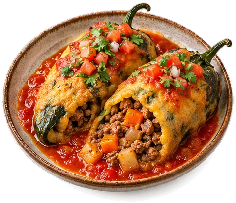 Mexican Chile Rellenos with its ingredients