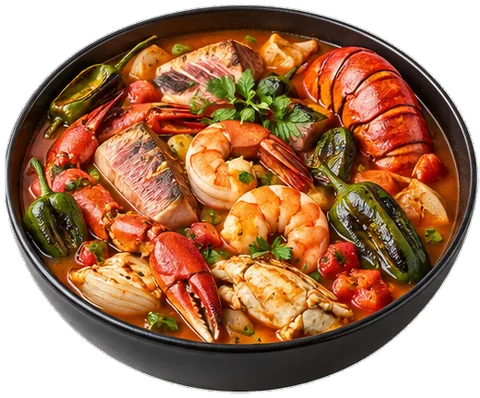 Mexican Seafood Soup with its ingredients