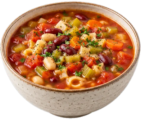 Minestrone Soup with canned beans with its ingredients