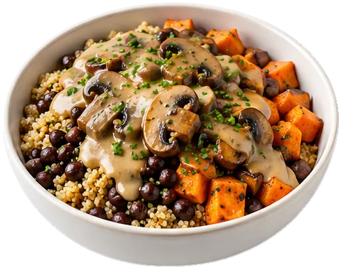 Miso Gravy Mushroom Bowls with its ingredients