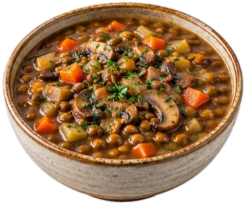 Mushroom Lentil Soup with its ingredients