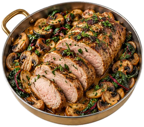 Mushroom Swiss Chard Pork Loin with its ingredients