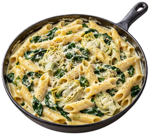 One-Pan Spinach Artichoke Pasta with its ingredients