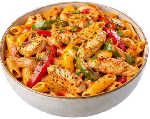 One-Pot Chicken Fajita Pasta with its ingredients