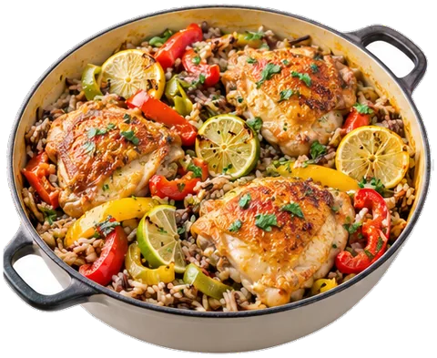One Pot Chicken Rice with its ingredients