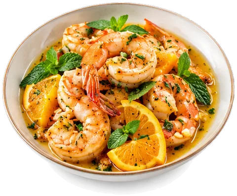 Orange Brown Butter Shrimp with its ingredients