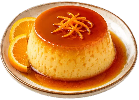 Orange Flan with its ingredients