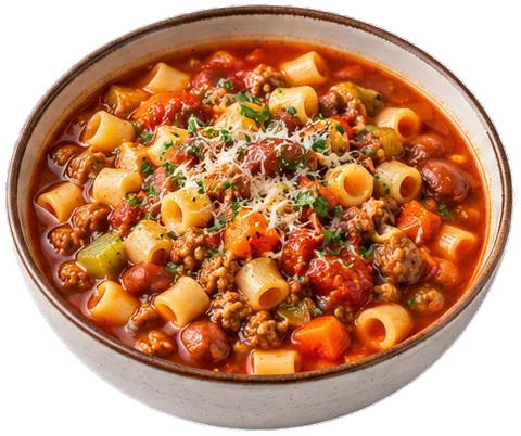 Pasta e Fagioli Soup with its ingredients