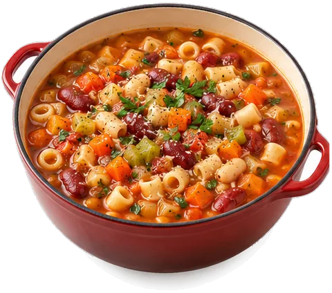 Pasta e Fagioli with broth with its ingredients
