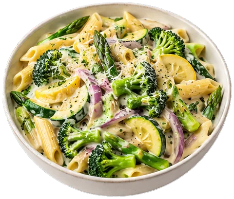 Pasta Primavera with heavy cream with its ingredients