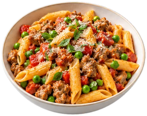 Pasta with Sausage and Peas with its ingredients