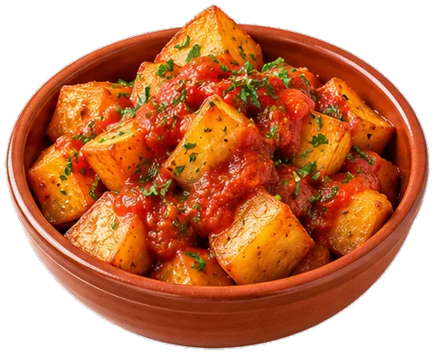 Patatas Bravas with its ingredients