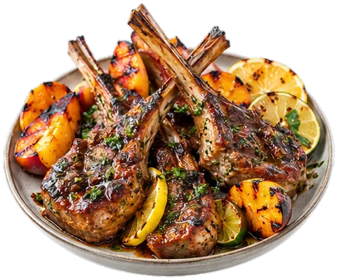 Peach Honey Grilled Lamb Chops with its ingredients