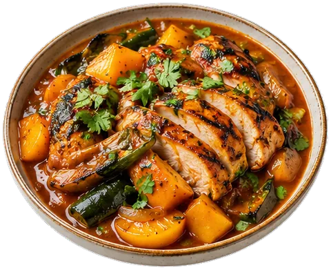 Peach Mole Grilled Chicken with its ingredients