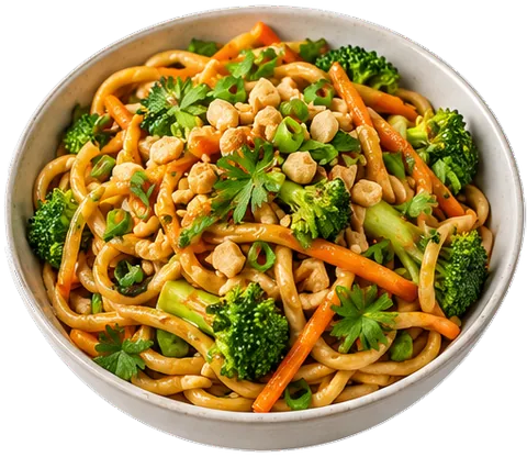 Peanut Broccoli Noodles with its ingredients