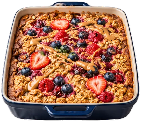 Peanut Butter Jelly Oatmeal Bake with its ingredients