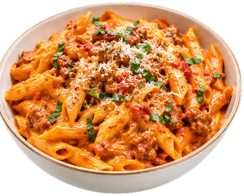 Penne with Vodka Sausage Sauce with its ingredients