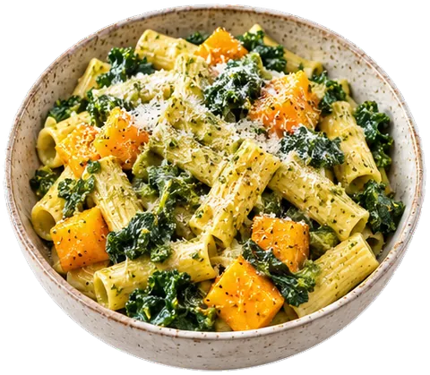 Pesto Pasta with Squash with its ingredients