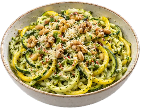 Pesto Zucchini Noodles with its ingredients